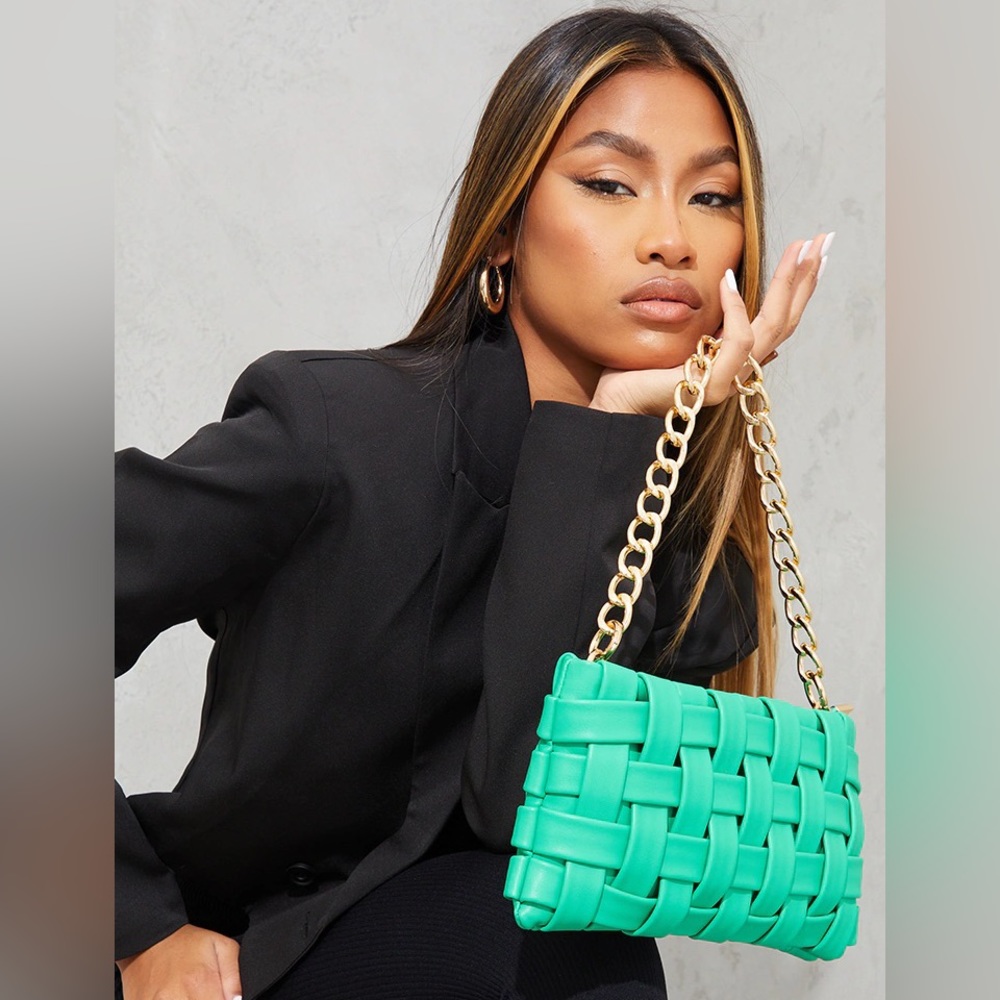 PLT Weave Style Trending Green Shoulder Bag NWOT